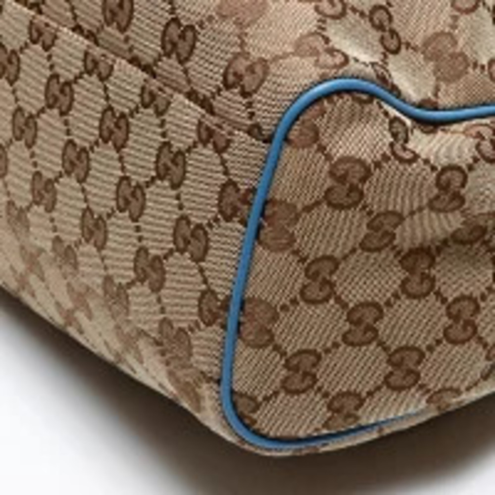 Gucci GG Canvas Sukey Blue Leather Handbag Beige - Picture 6 of 13